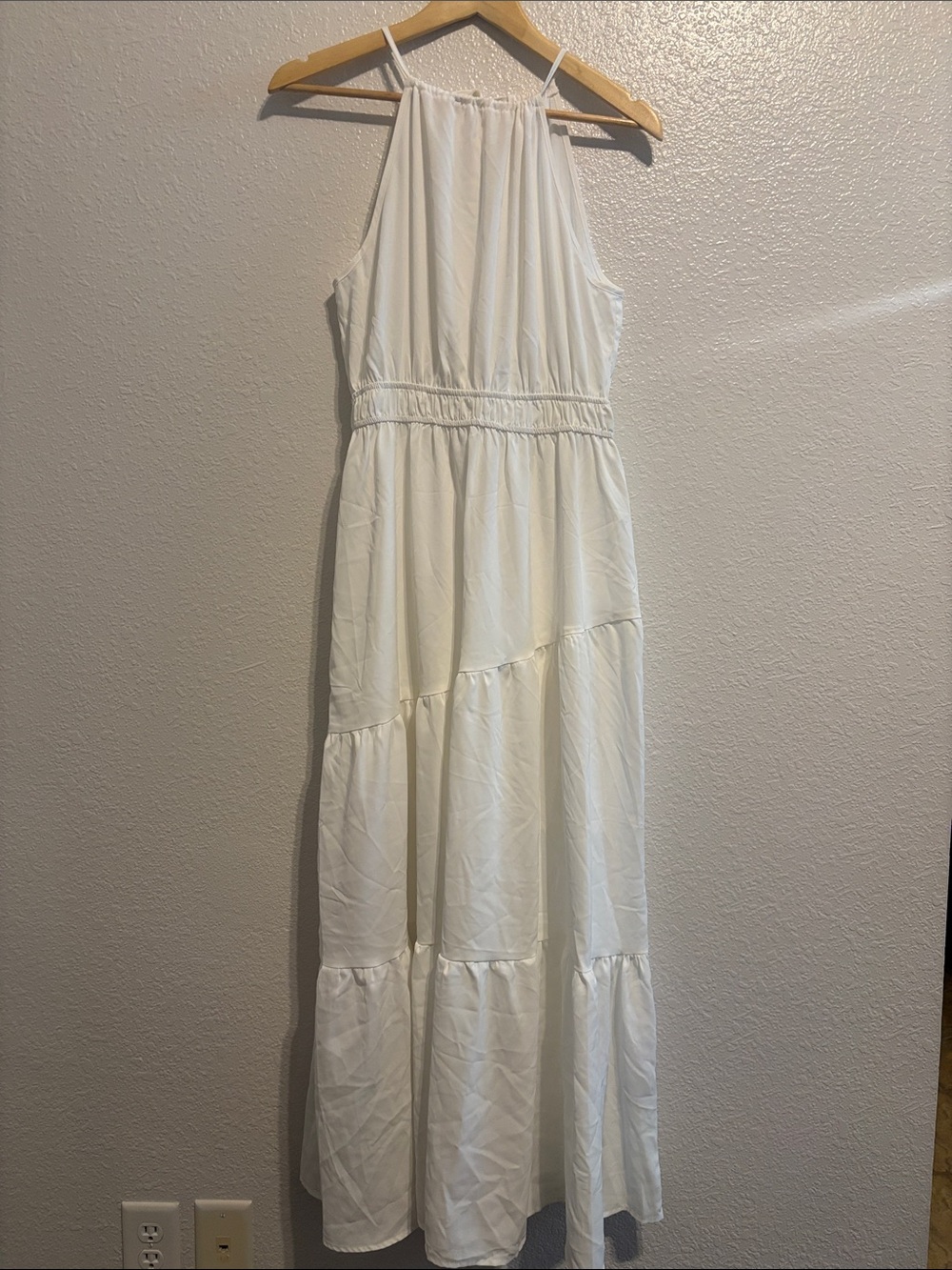SHEIN White Halter Tiered Maxi Dress